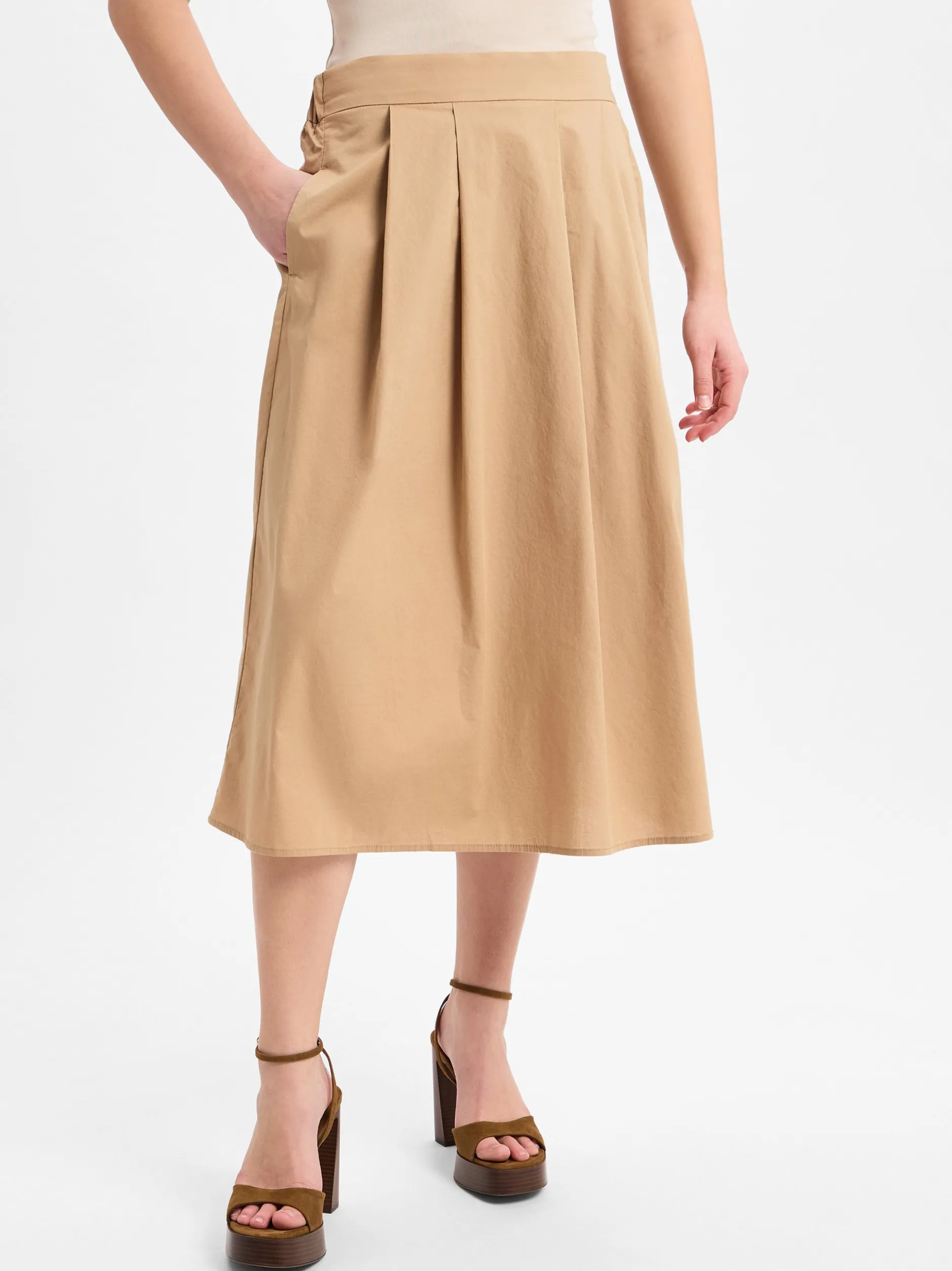 More & More Damen Midirock in camel - Länge: midi