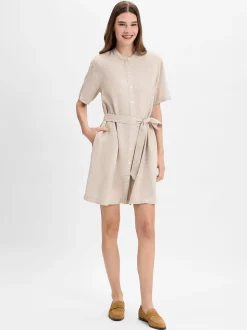 Msch Copenhagen Damen Shirtkleid mit Leinen-Anteil - MSCHPennie Ginia in beige
