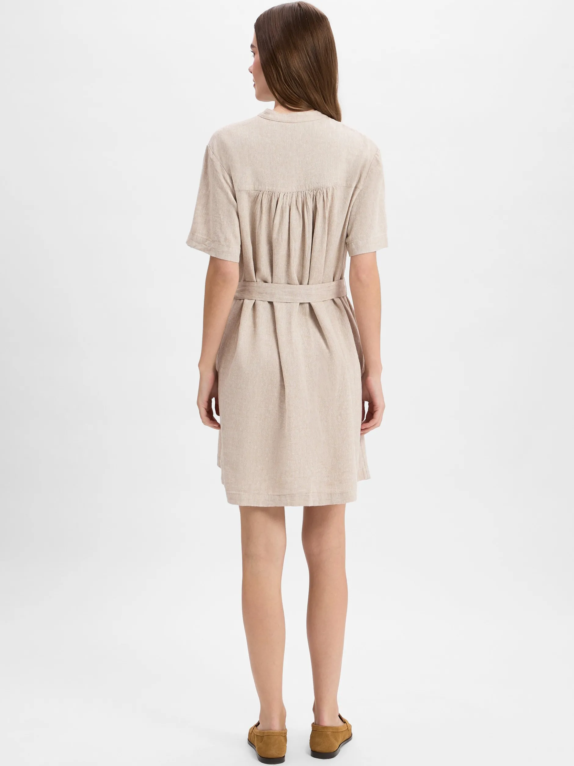 Msch Copenhagen Damen Shirtkleid mit Leinen-Anteil - MSCHPennie Ginia in beige