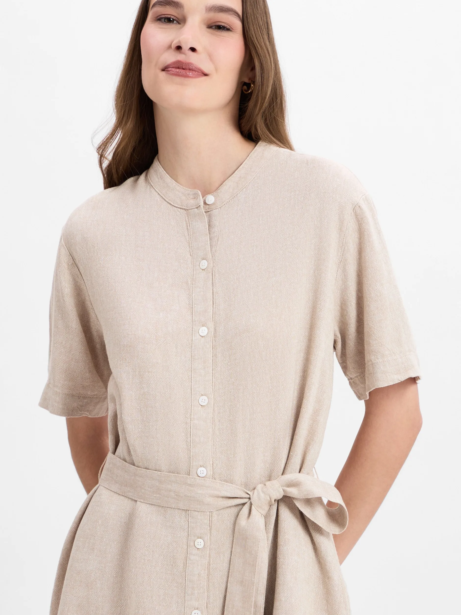 Msch Copenhagen Damen Shirtkleid mit Leinen-Anteil - MSCHPennie Ginia in beige