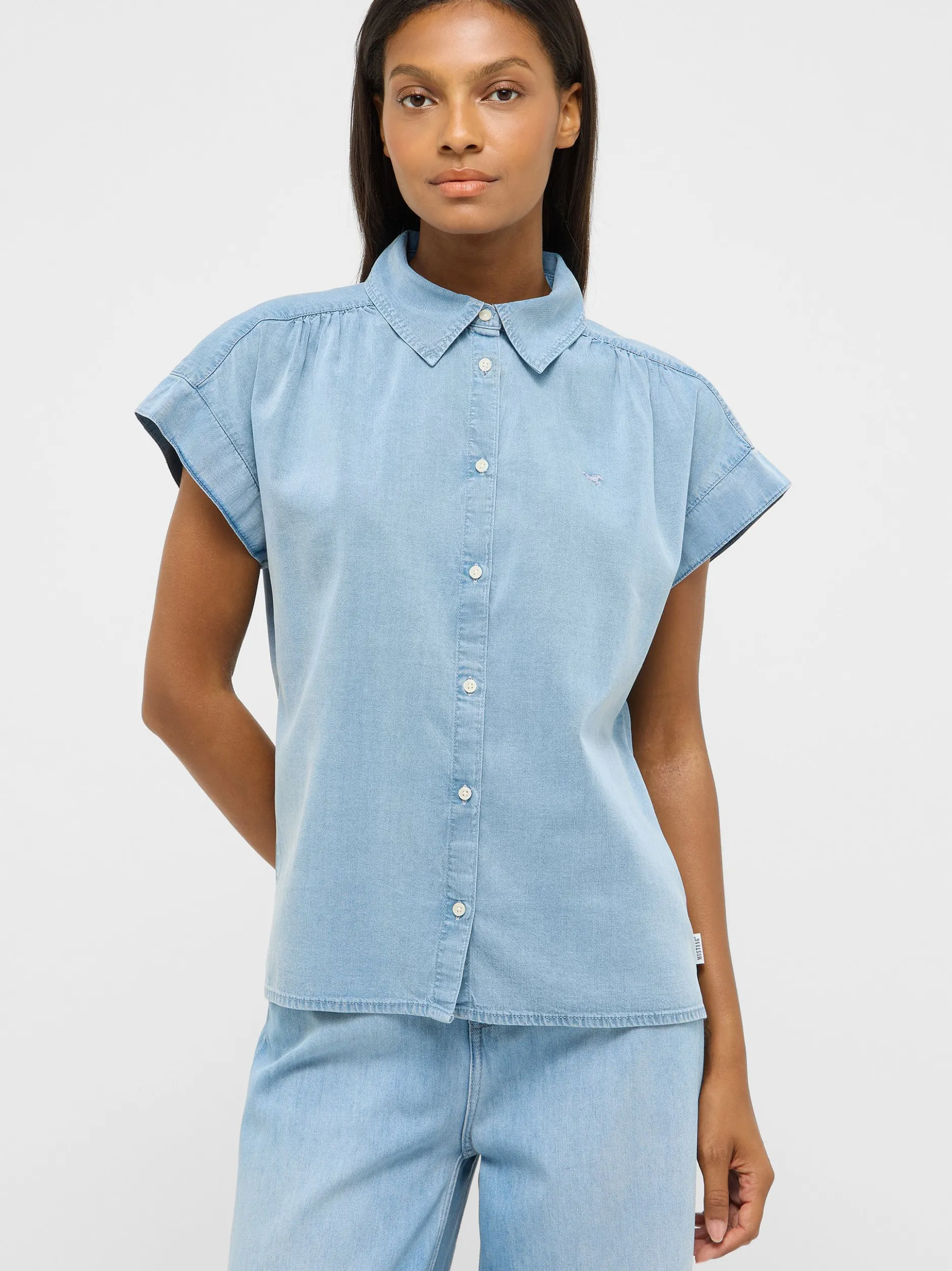 Mustang Damen Bluse in light stone - Ärmel: Halbarm