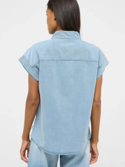 Mustang Damen Bluse in light stone - Ärmel: Halbarm