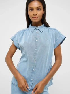 Mustang Damen Bluse in light stone - Ärmel: Halbarm