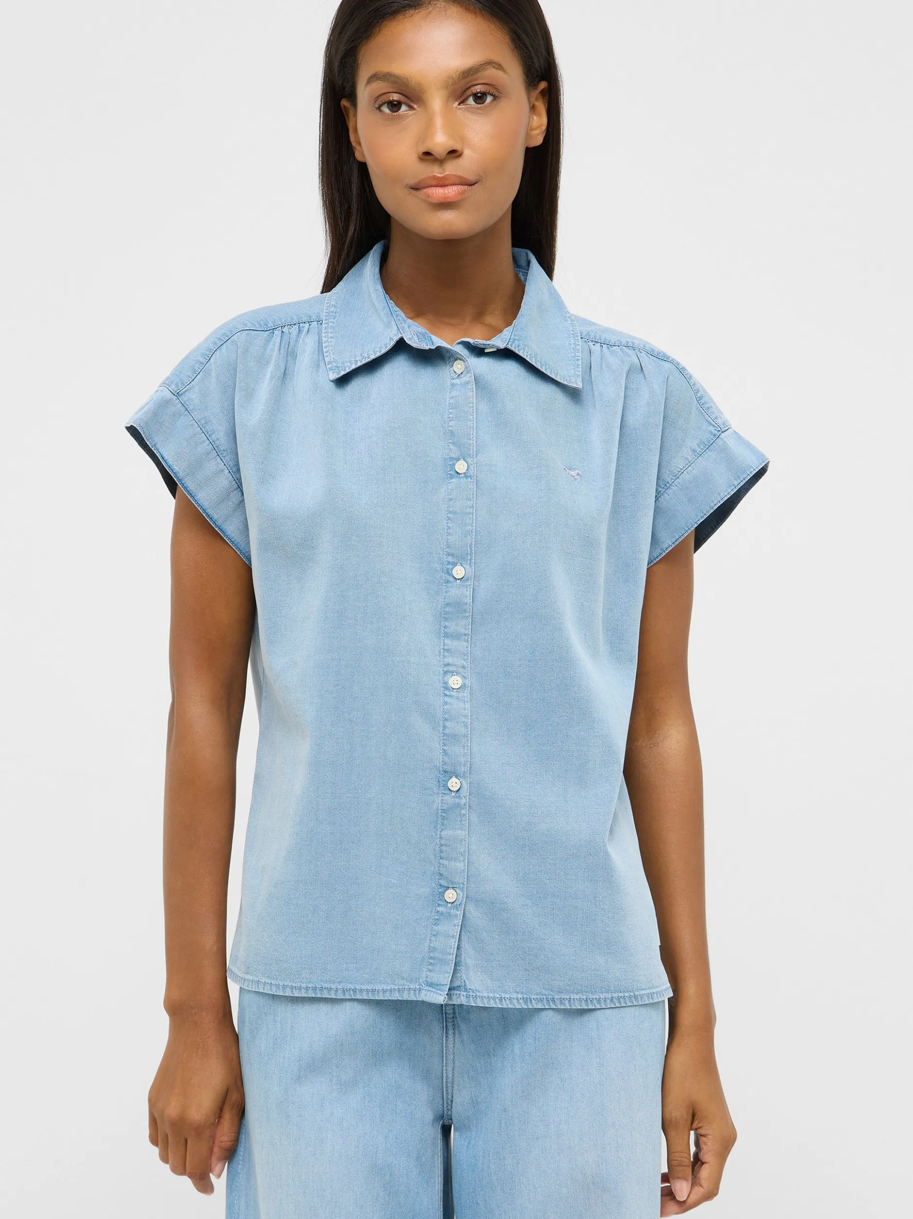Mustang Damen Bluse in light stone - Ärmel: Halbarm