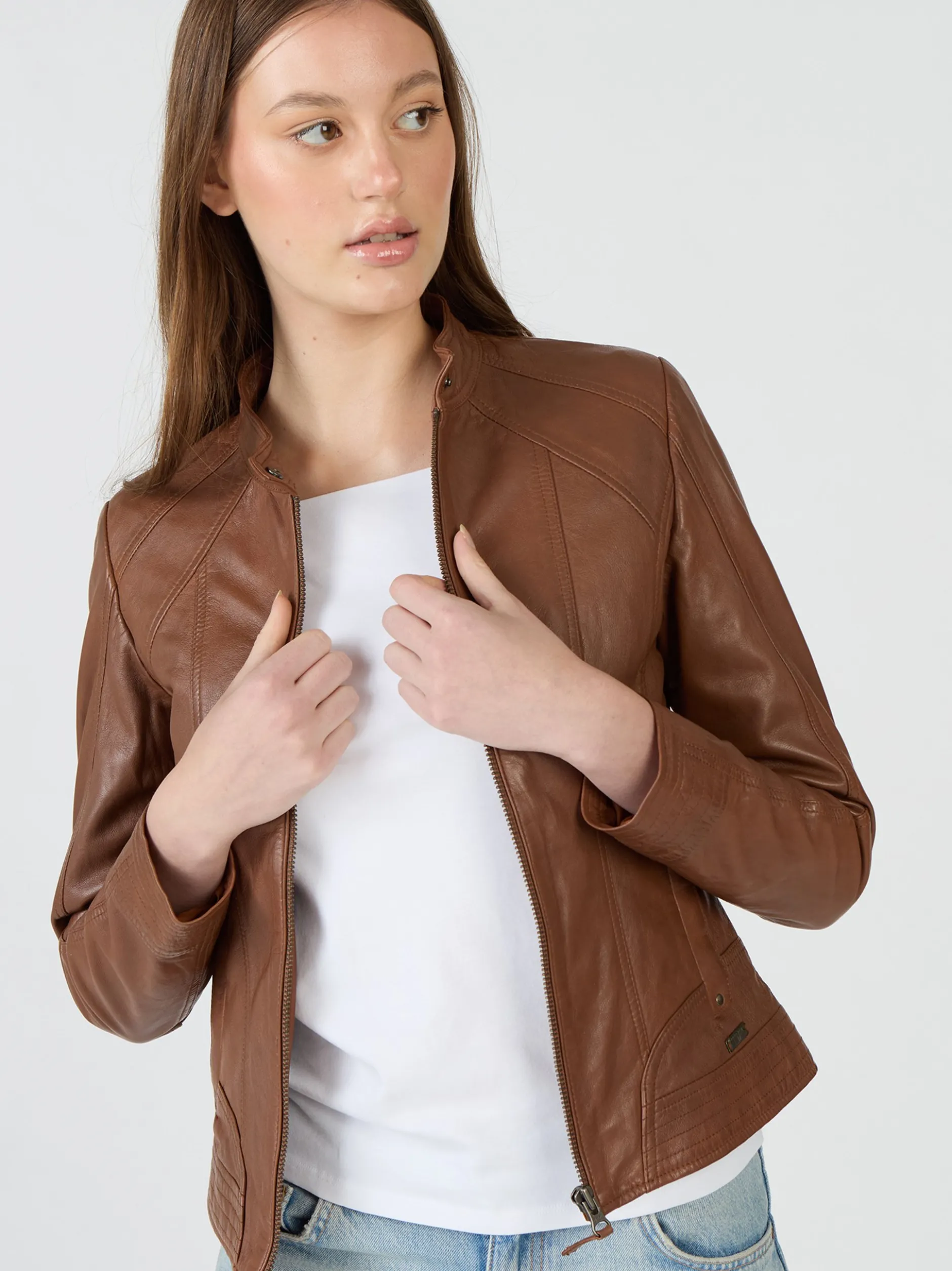 Mustang Damen Lederjacke in cognac