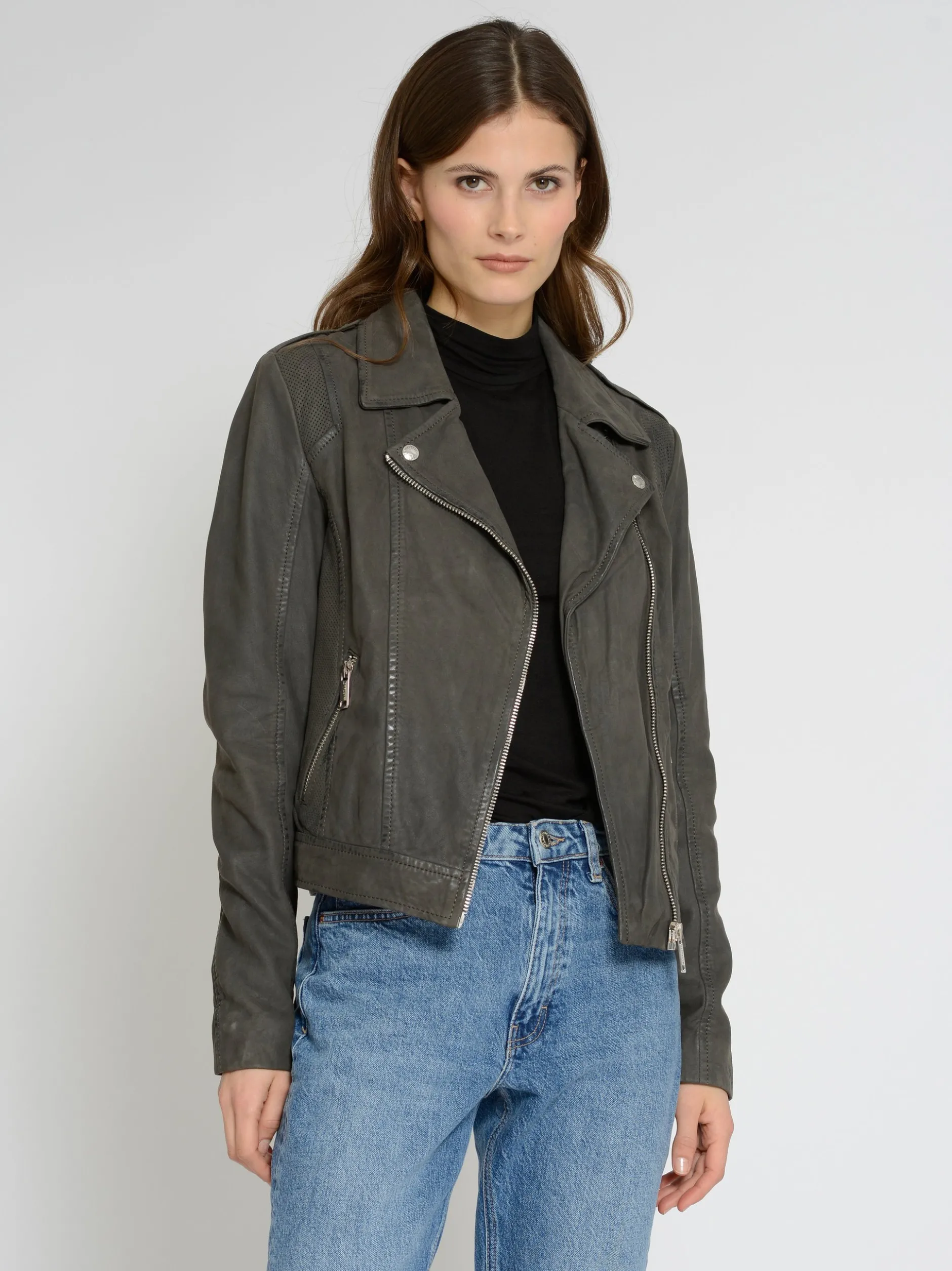 Mustang Damen Lederjacke in grau