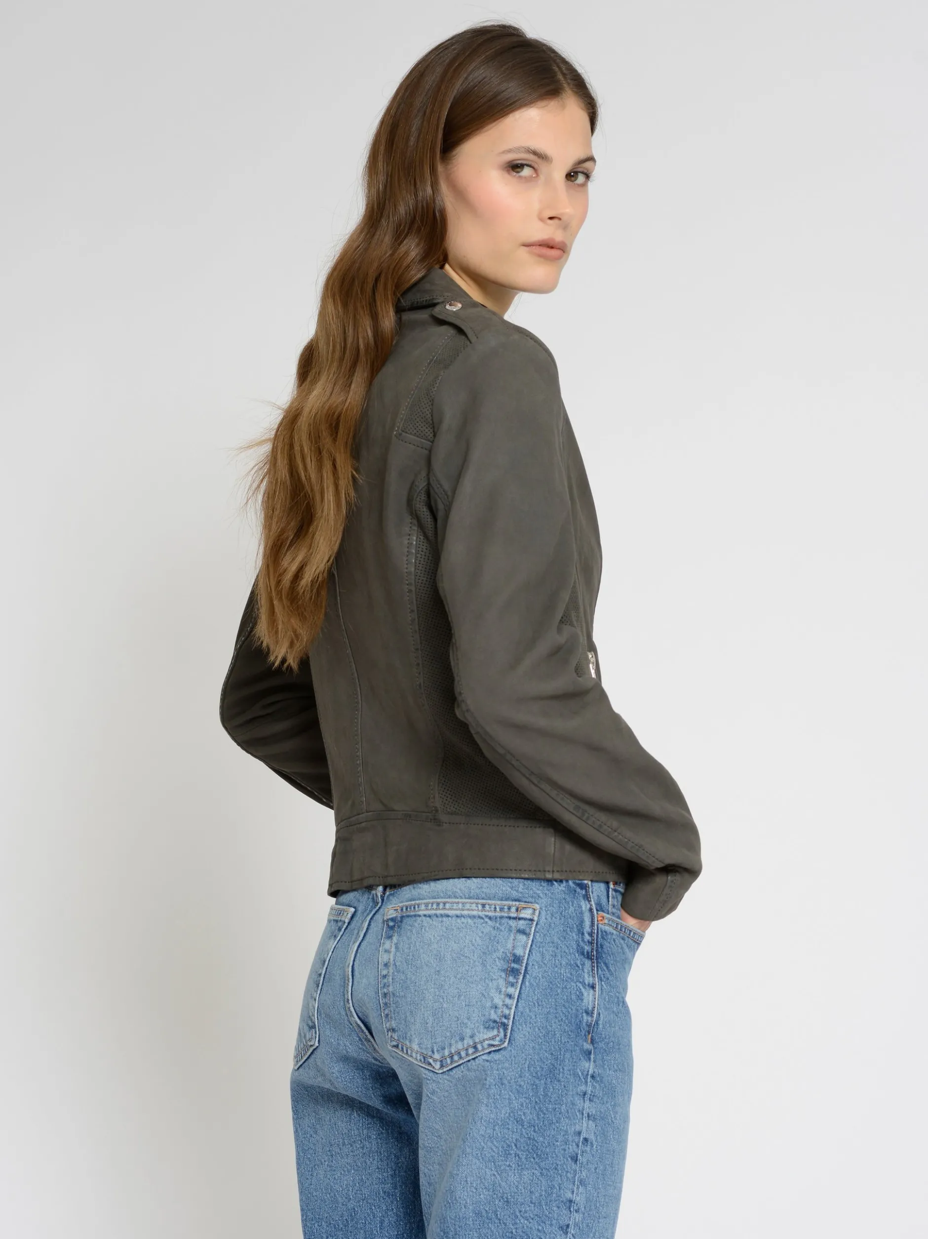 Mustang Damen Lederjacke in grau