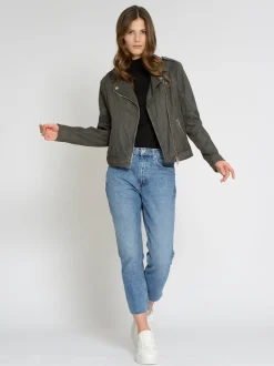 Mustang Damen Lederjacke in grau