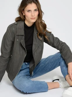 Mustang Damen Lederjacke in grau