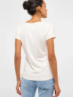 Mustang Damen T-Shirt in ecru - Ausschnitt: V-Ausschnitt