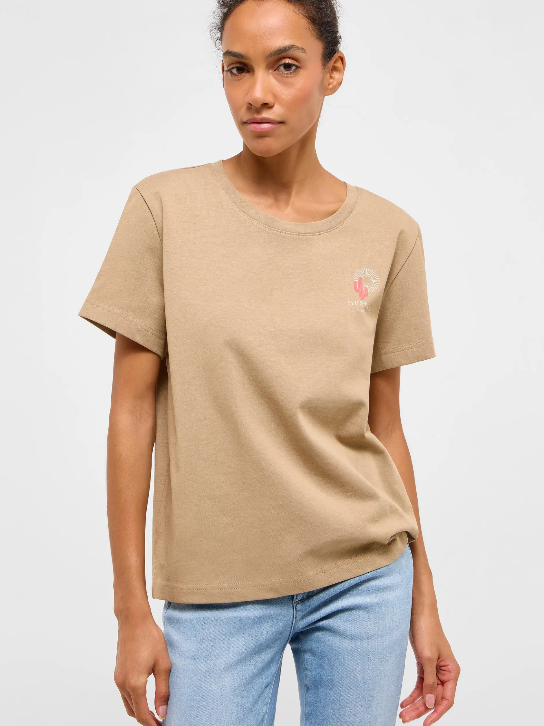 Mustang Damen T-Shirt in nougat - Ausschnitt: Rundhals