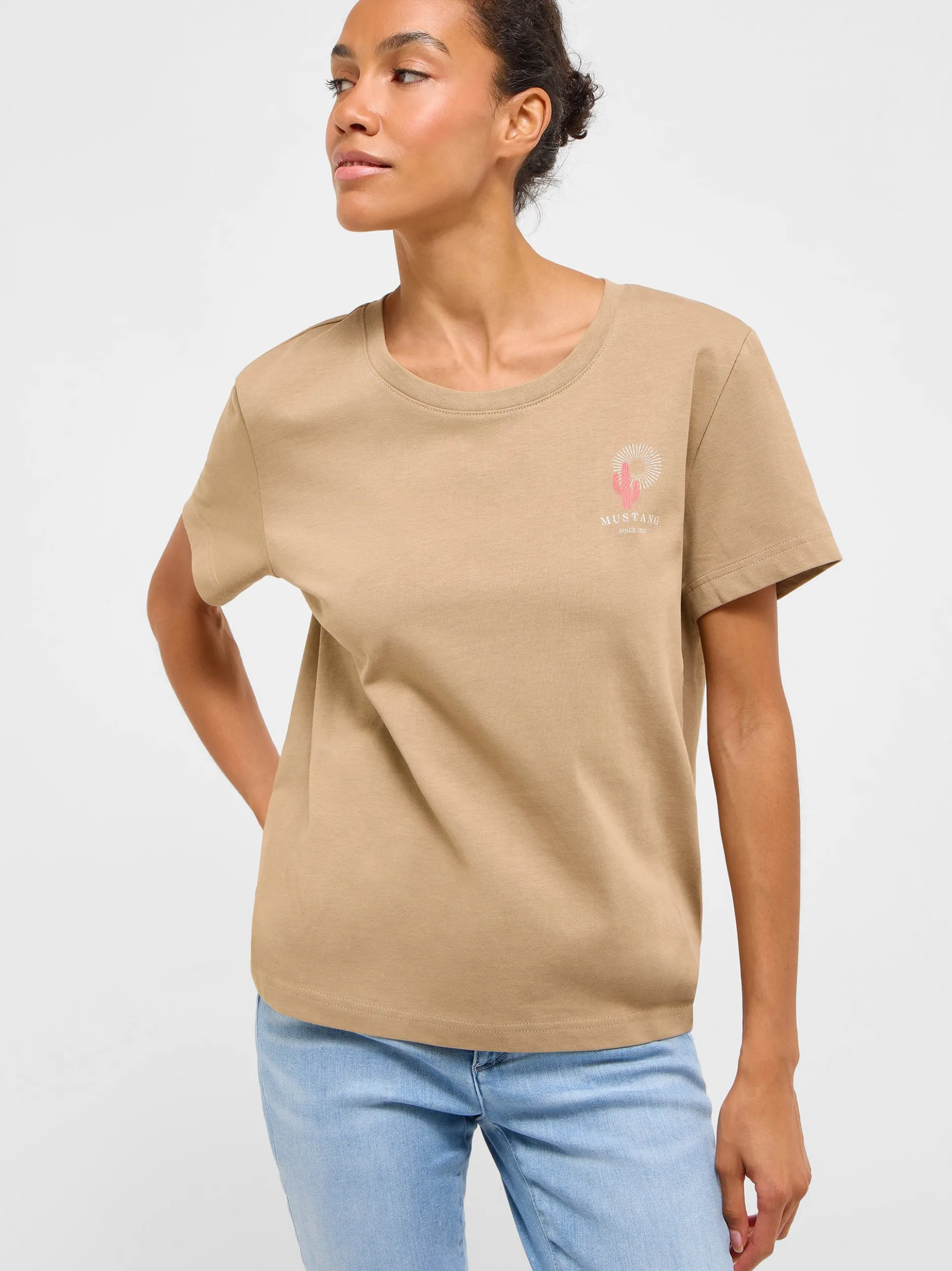 Mustang Damen T-Shirt in nougat - Ausschnitt: Rundhals