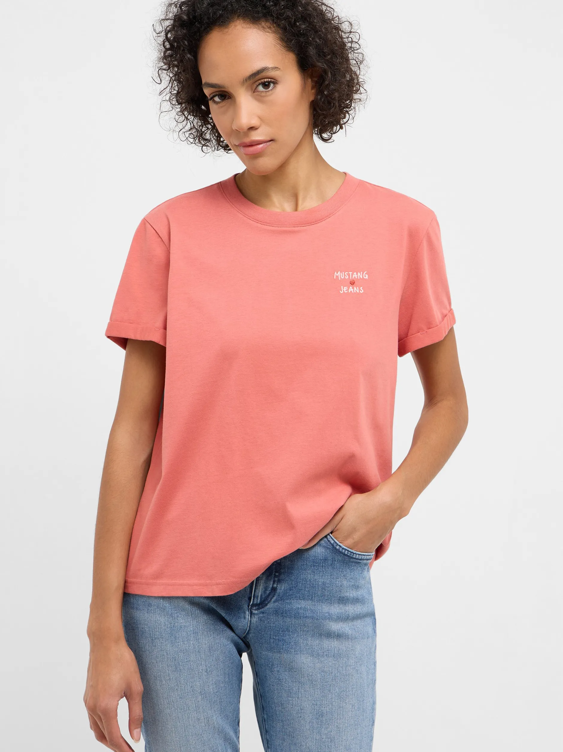 Mustang Damen T-Shirt in rosa - Ausschnitt: Rundhals