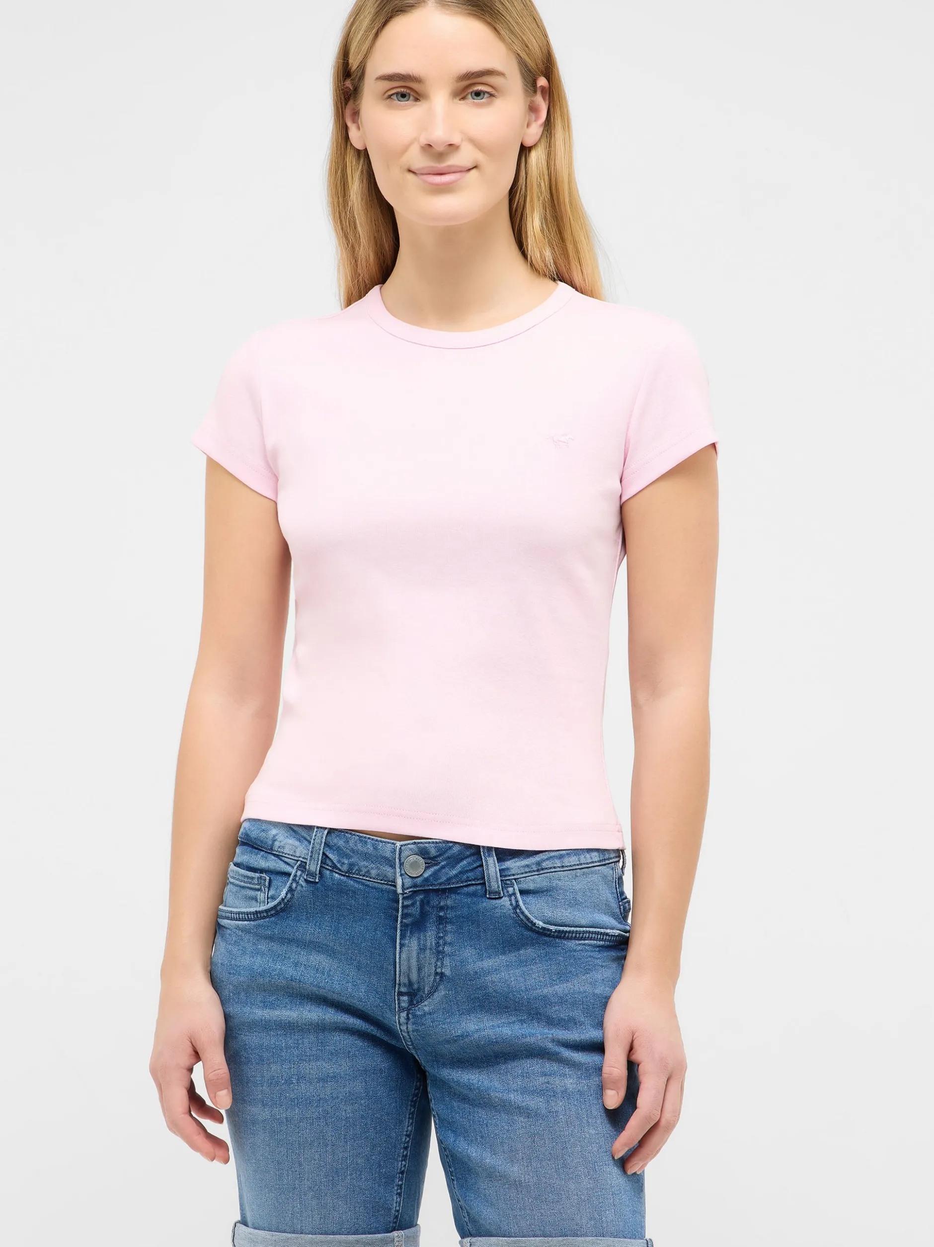 Mustang Damen T-Shirt in rosa - Ausschnitt: Rundhals