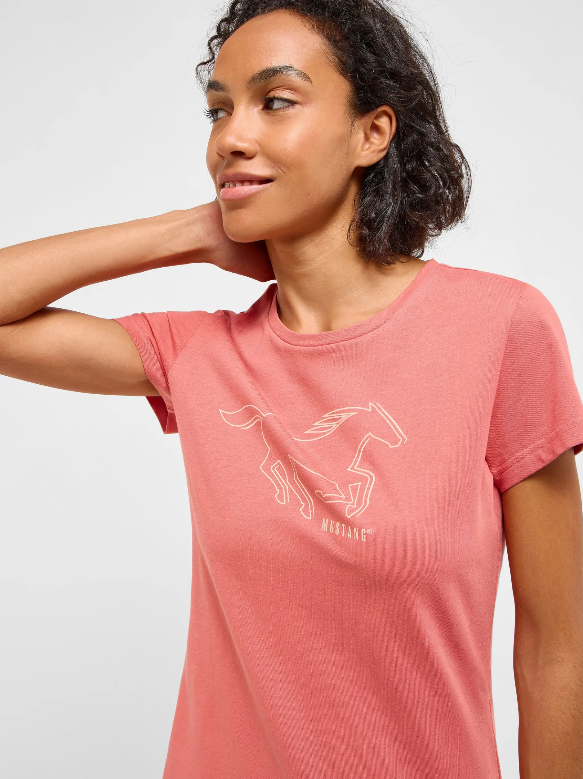Mustang Damen T-Shirt in rosa - Ausschnitt: Rundhals