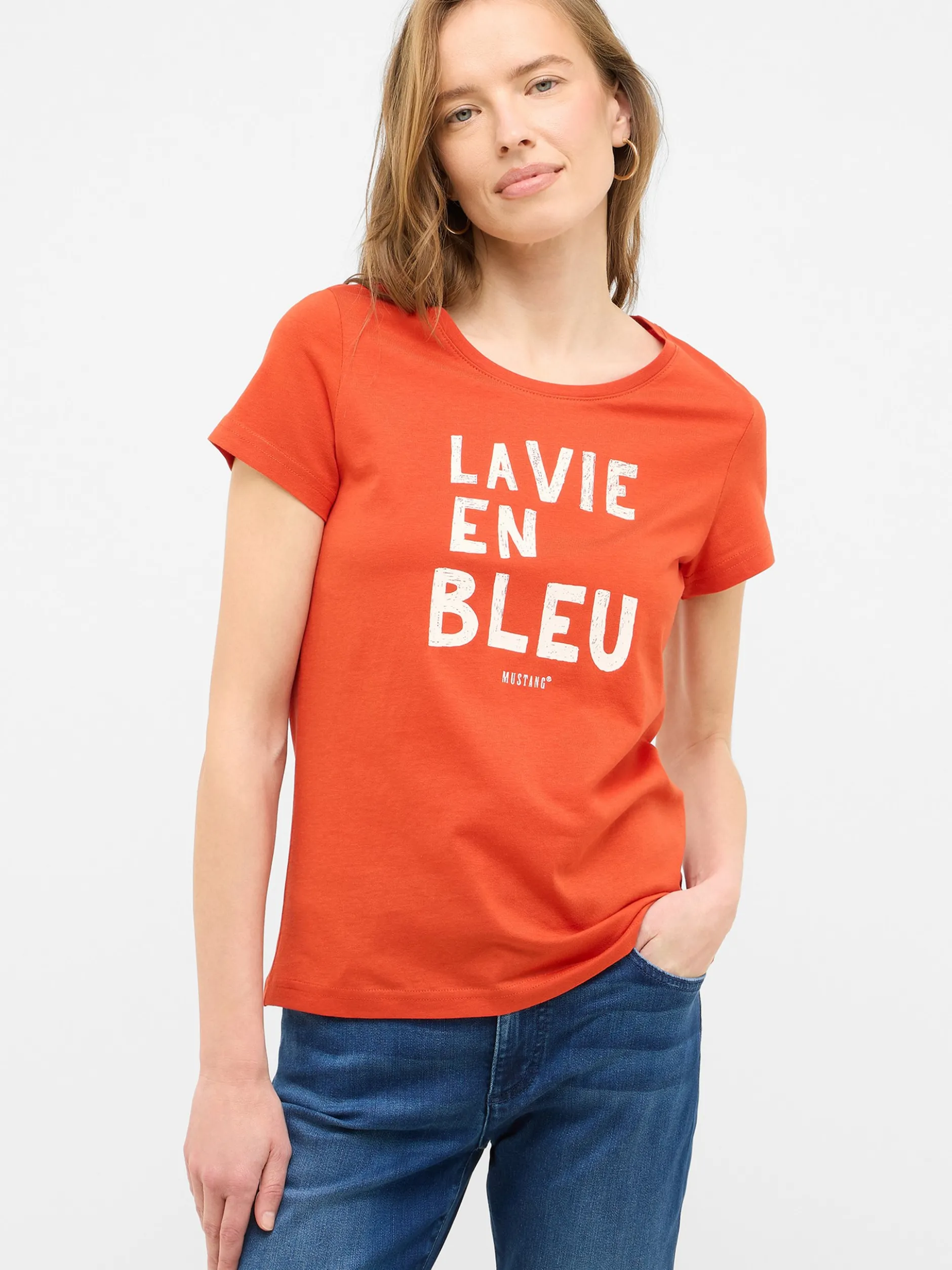 Mustang Damen T-Shirt in rot - Ausschnitt: Rundhals