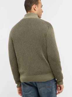 Mustang Herren Cardigan in grün - Ausschnitt: Stehkragen