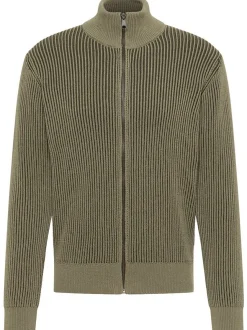 Mustang Herren Cardigan in grün - Ausschnitt: Stehkragen