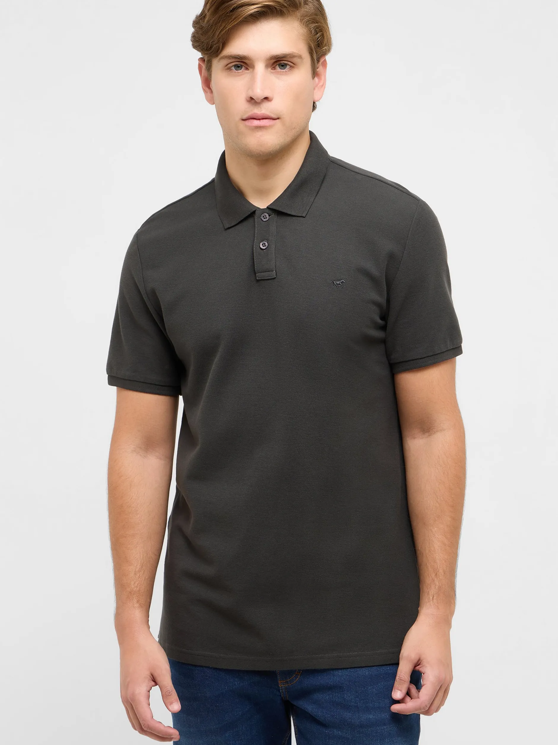 Mustang Herren Polo in anthrazit - Ausschnitt: Henley