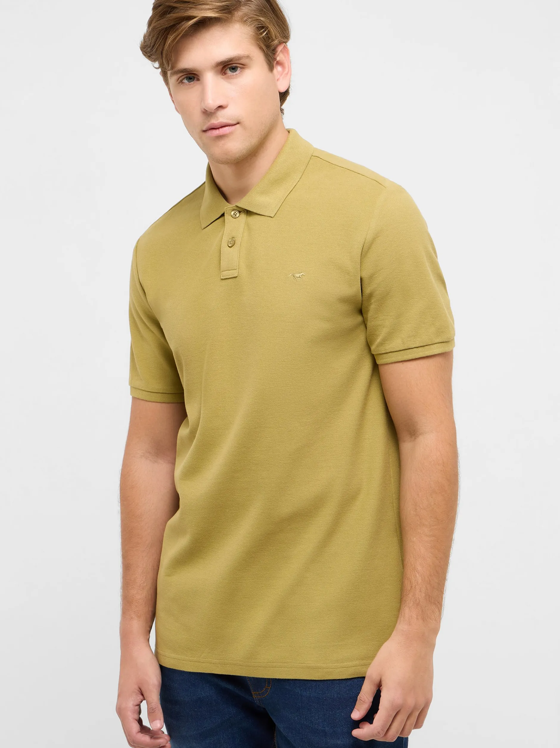 Mustang Herren Polo in grün - Ausschnitt: Henley