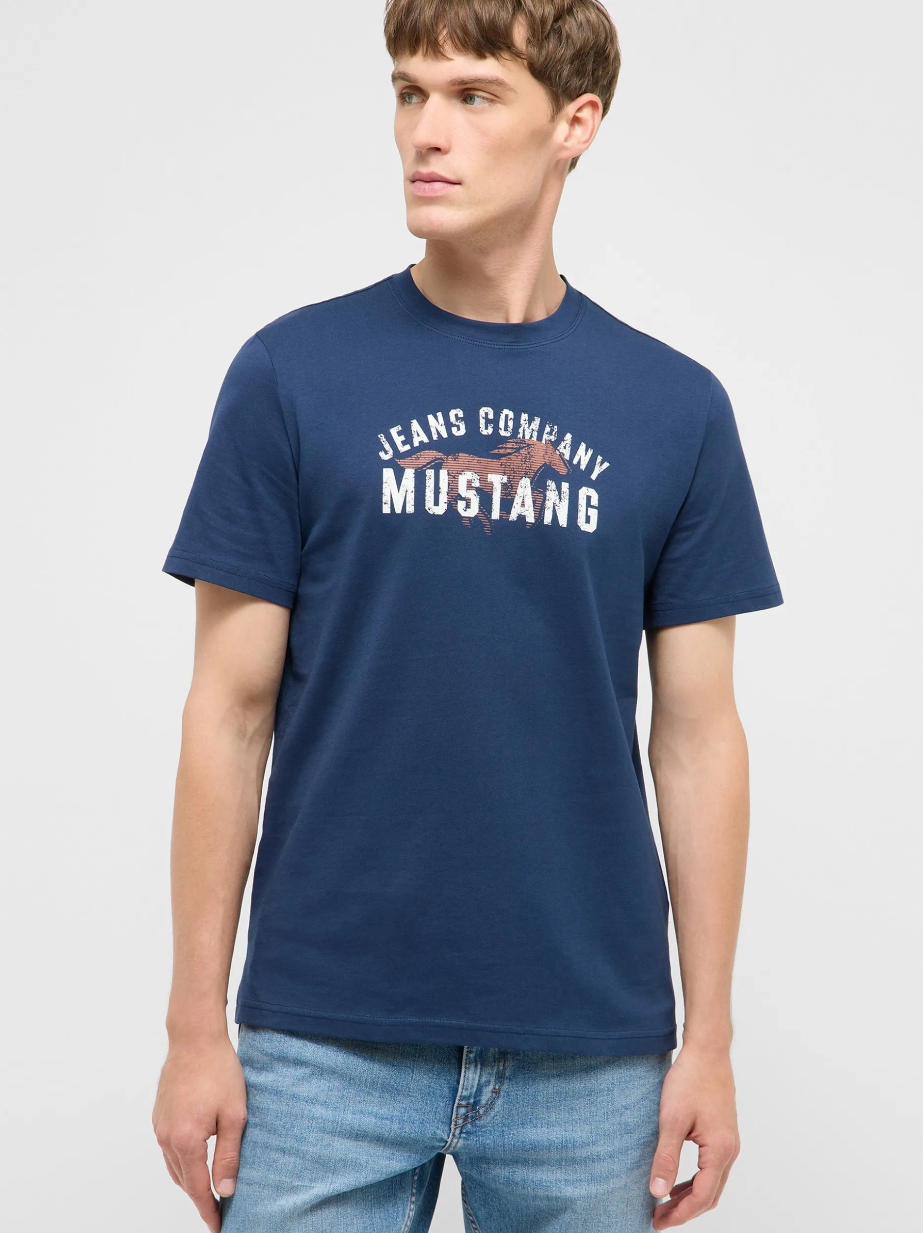 Mustang Herren T-Shirt in blau - Ausschnitt: Rundhals
