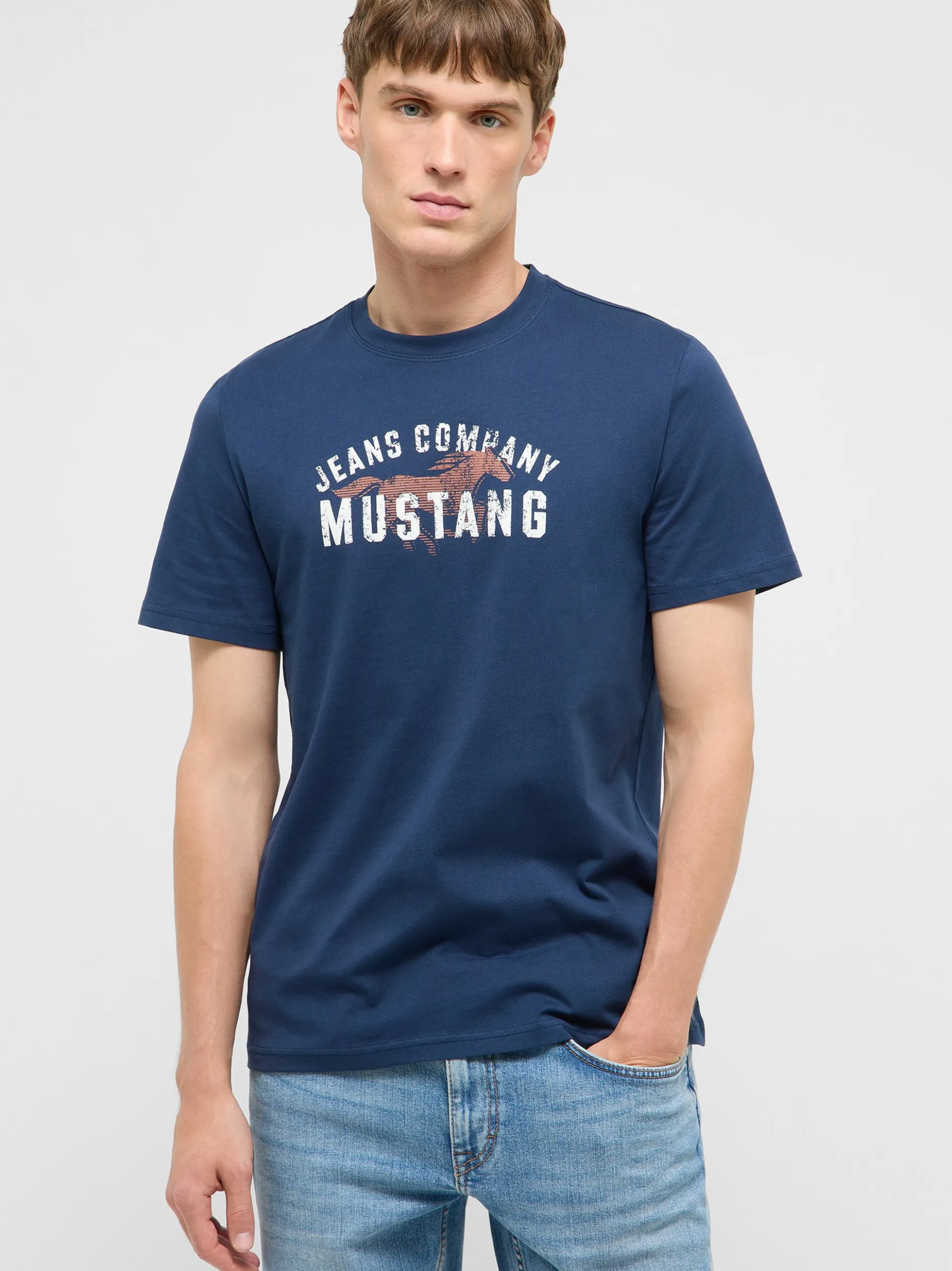 Mustang Herren T-Shirt in blau - Ausschnitt: Rundhals