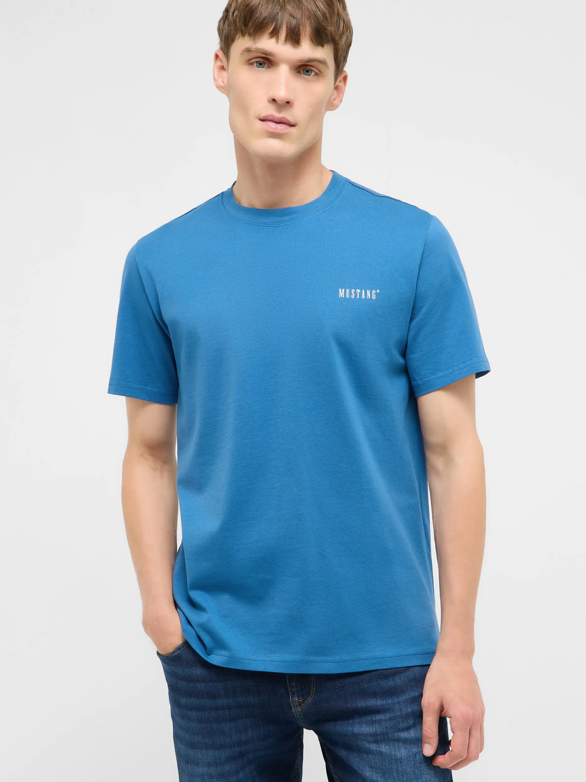 Mustang Herren T-Shirt in blau - Ausschnitt: Rundhals