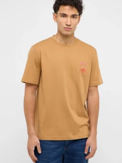 Mustang Herren T-Shirt in camel - Ausschnitt: Rundhals
