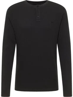 Mustang Herren T-Shirt in schwarz - Ausschnitt: Henley