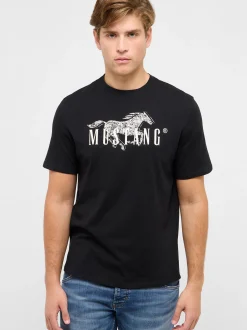 Mustang Herren T-Shirt in schwarz - Ausschnitt: Rundhals