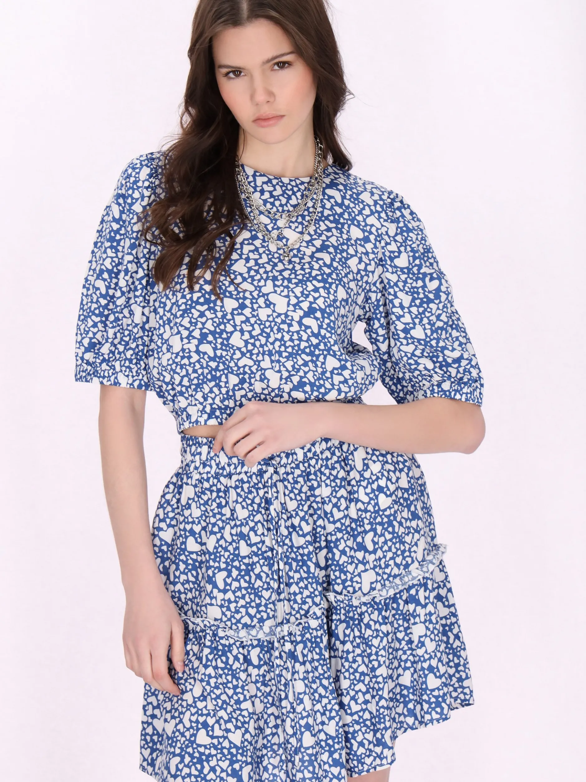 MyMo Damen Bluse in blau - Ausschnitt: Rundhals