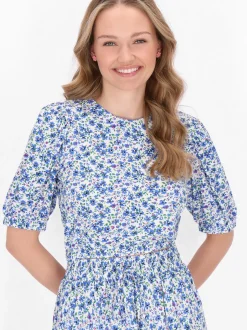MyMo Damen Bluse in blau - Ausschnitt: Rundhals