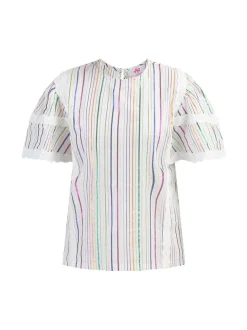 MyMo Damen Bluse mit Metallic-Streifen in weiß