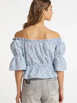 MyMo Damen Bluse mit Vichy-Muster in blau