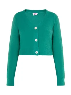 MyMo Damen Cropped Strickjacke in grün