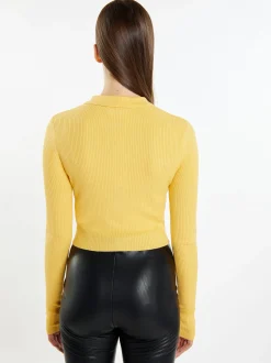 MyMo Damen Cropped Strickjacke in gelb