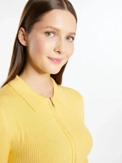 MyMo Damen Cropped Strickjacke in gelb