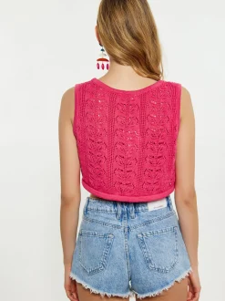 MyMo Damen Crop-Top in pink - Ausschnitt: Karree
