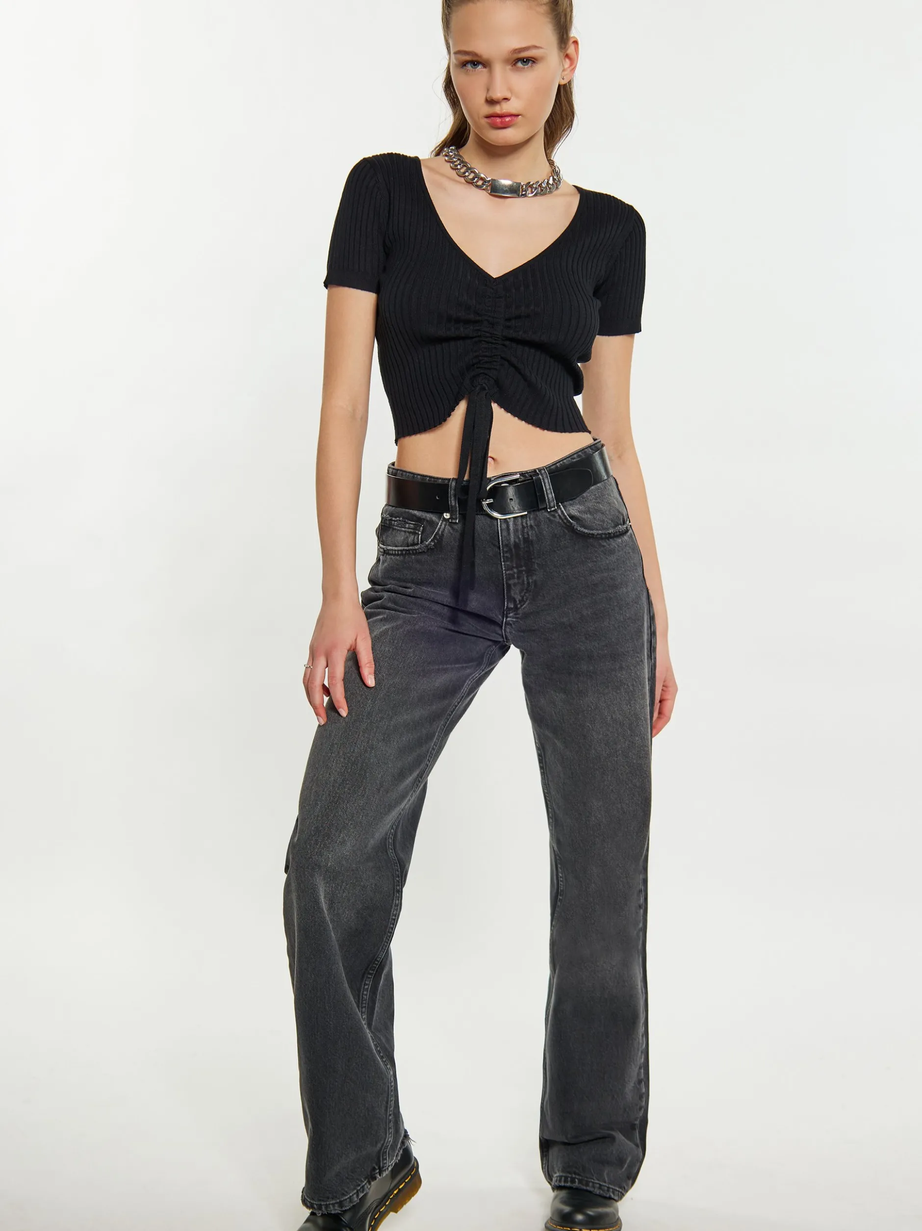 MyMo Damen Crop-Top in schwarz