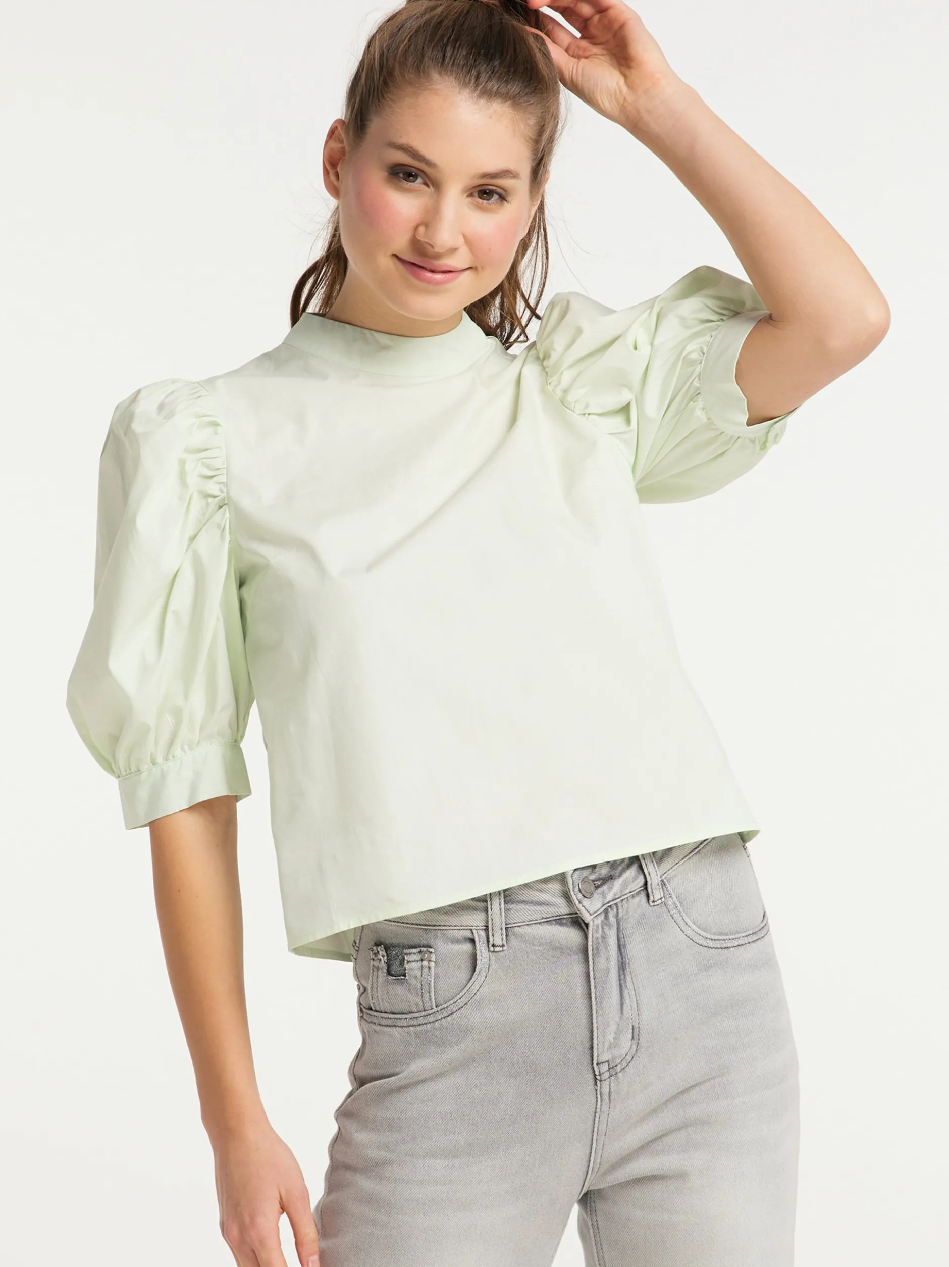 MyMo Damen Hemdbluse in mint - Ausschnitt: Envelope