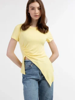 MyMo Damen Jersey-Shirt aus Rippstrick in gelb