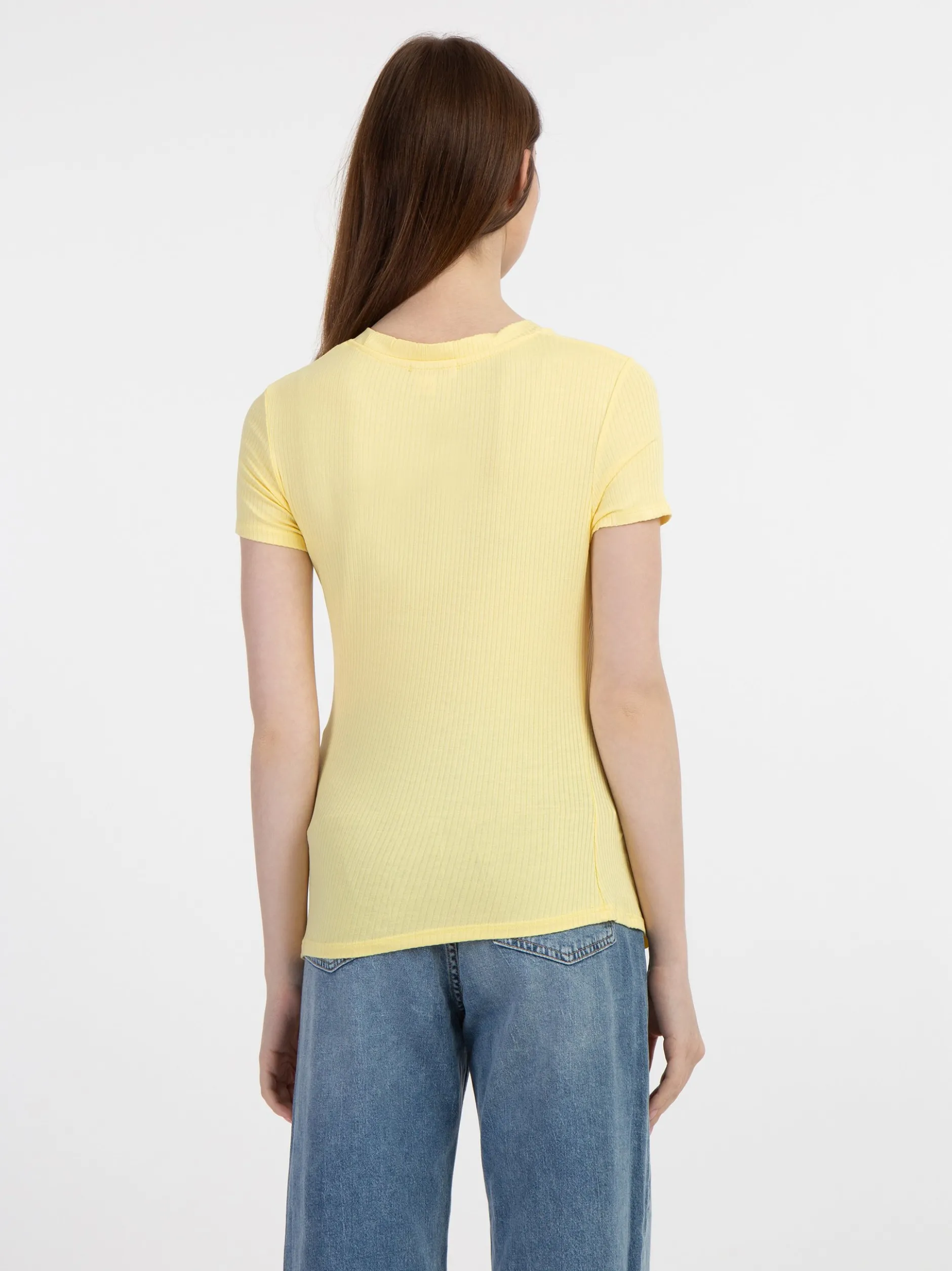 MyMo Damen Jersey-Shirt aus Rippstrick in gelb