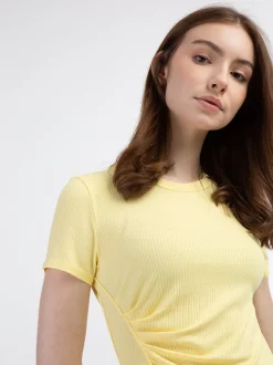 MyMo Damen Jersey-Shirt aus Rippstrick in gelb