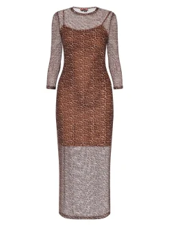 MyMo Damen Kleid in braun schwarz - Ausschnitt: Rundhals