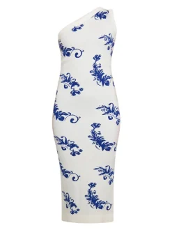 MyMo Damen Kleid in weiß blau - Länge: mittel