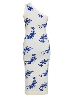 MyMo Damen Kleid in weiß blau - Länge: mittel