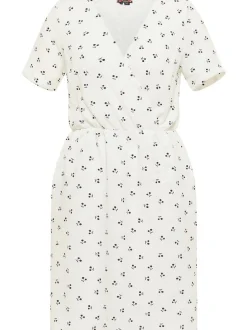 MyMo Damen Kleid mit Kirschprint in weiß - Länge: mittel