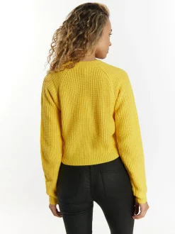 MyMo Damen Kurzer Strickpullover in gelb