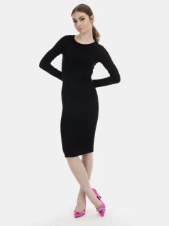 MyMo Damen Langarmkleid midi in schwarz - Länge: mittel