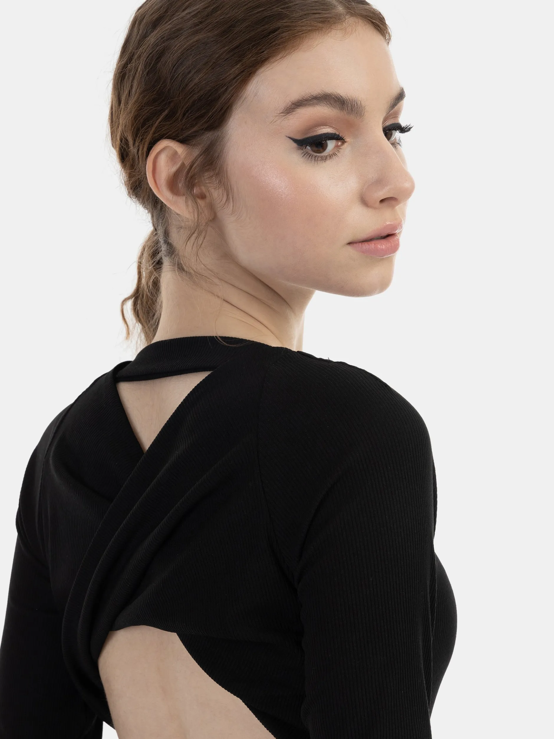 MyMo Damen Langarmkleid midi in schwarz - Länge: mittel